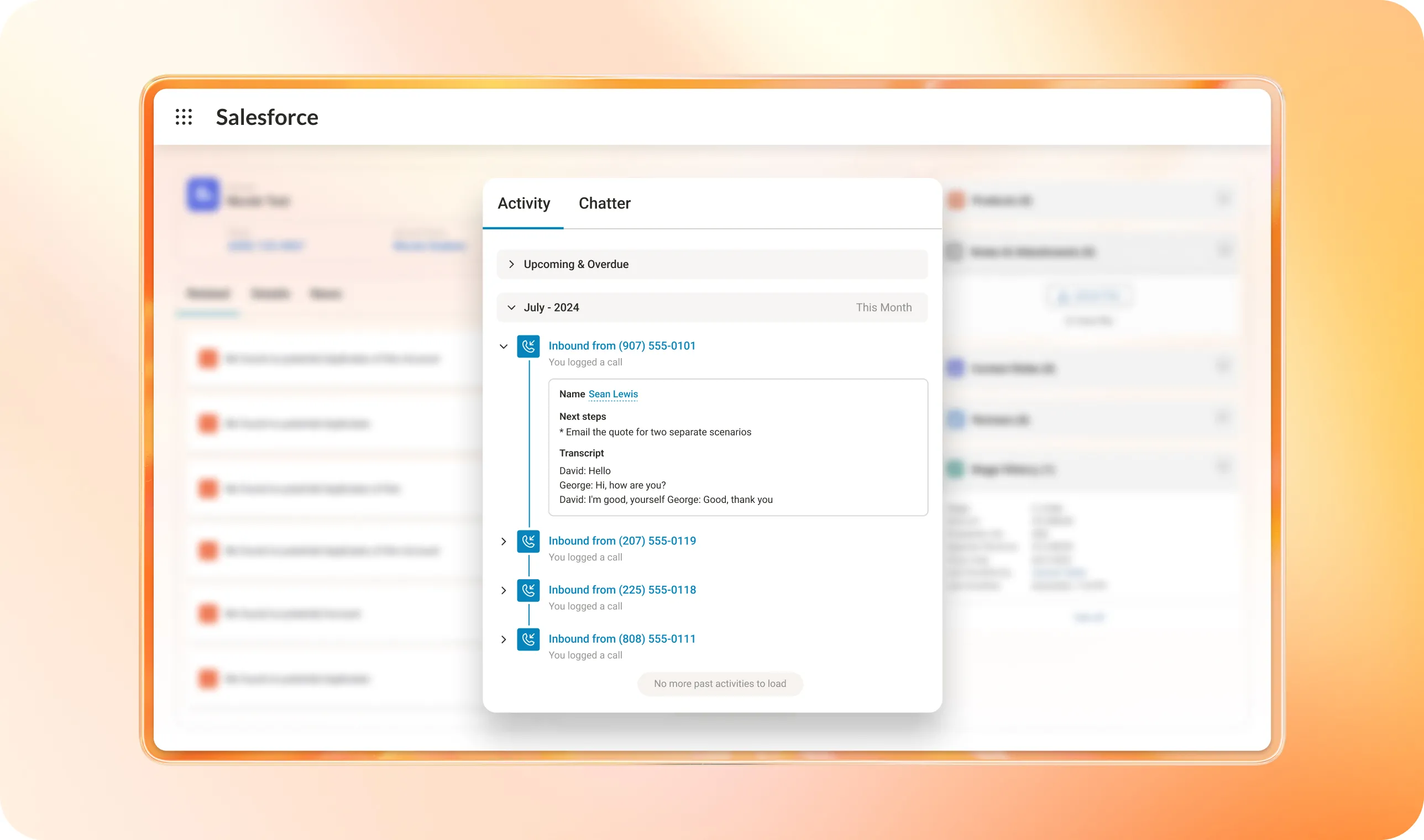 Activity Tab shows conversation points that is updated in CRM
